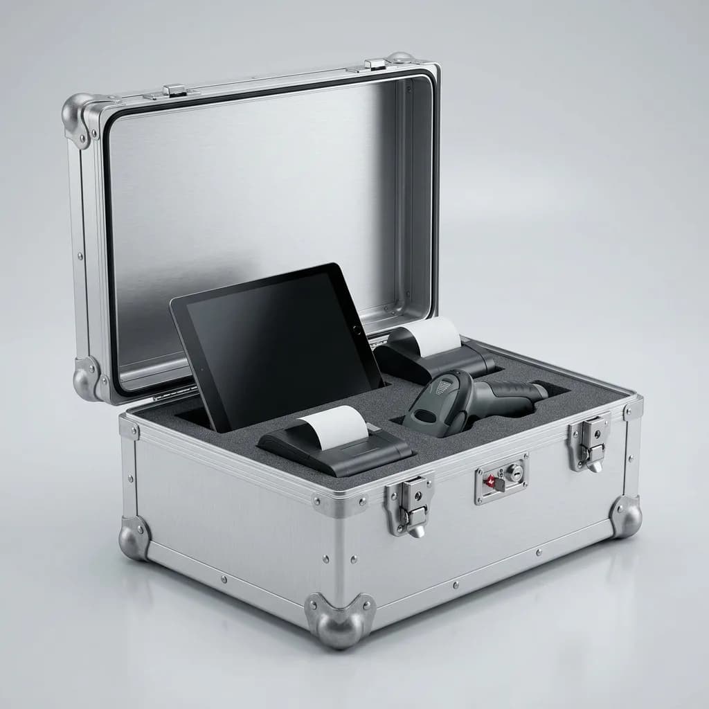 알루미늄 태블릿 POS 키오스크 하드케이스 W2, 태블릿·프린터·스캐너 ESD 폼 세트 수납, IP54